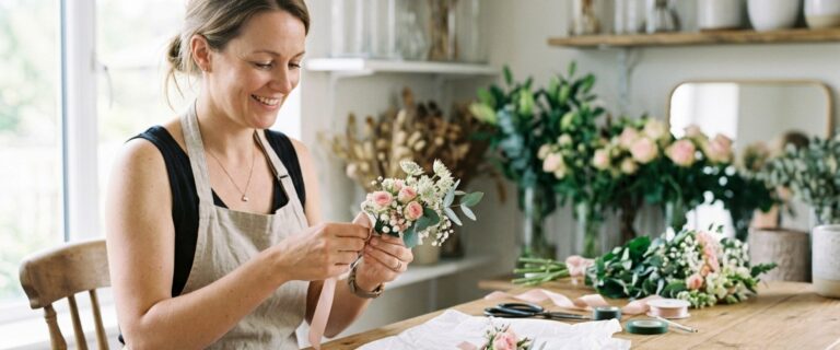 Bitolia Flower Boutique | School Formal Flowers Sutherland Shire Guide Florist hand-tying a wrist corsage for school formal flowers Sutherland Shire families order ahead of formal season